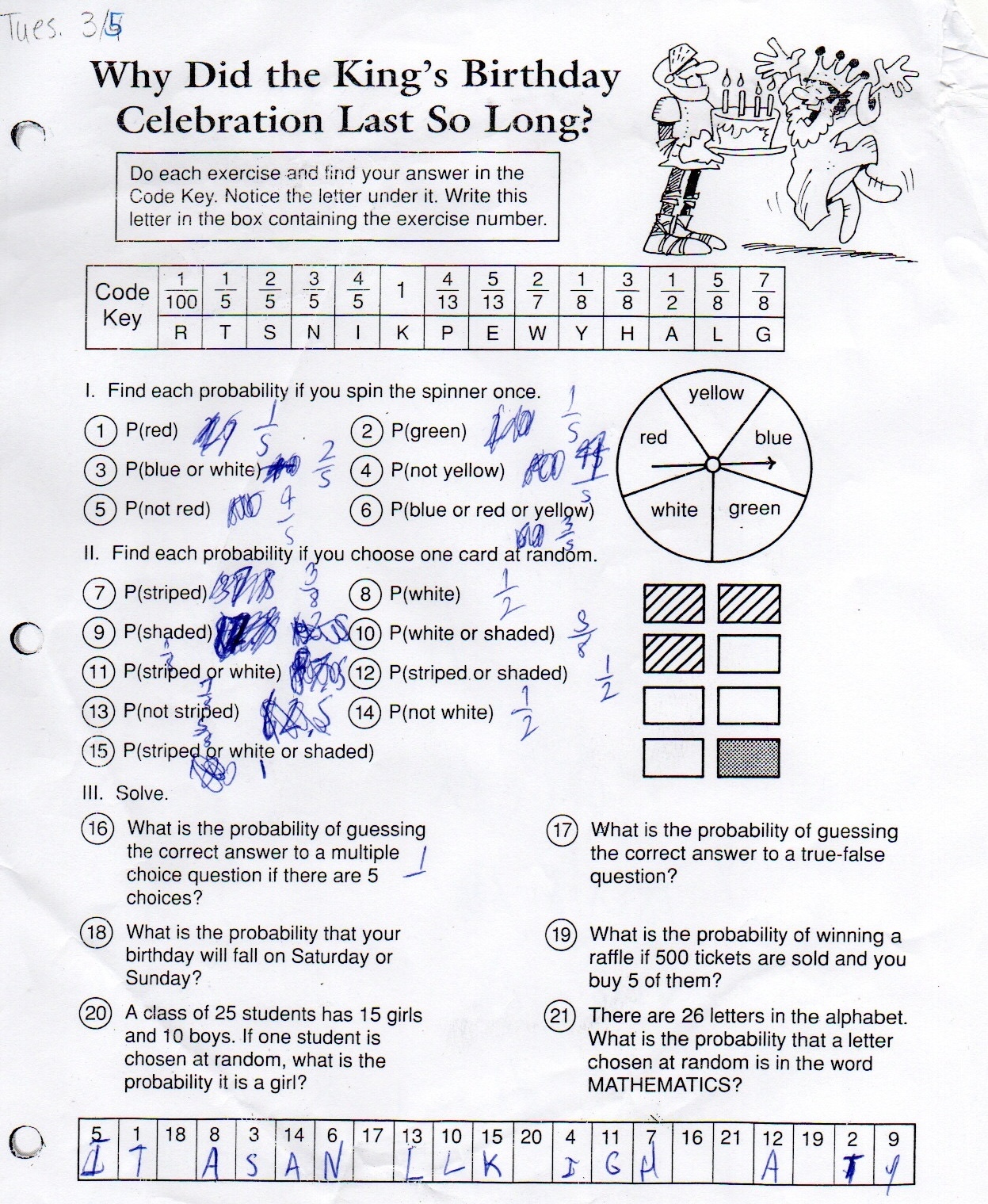 Original scanned worksheet with blue ink